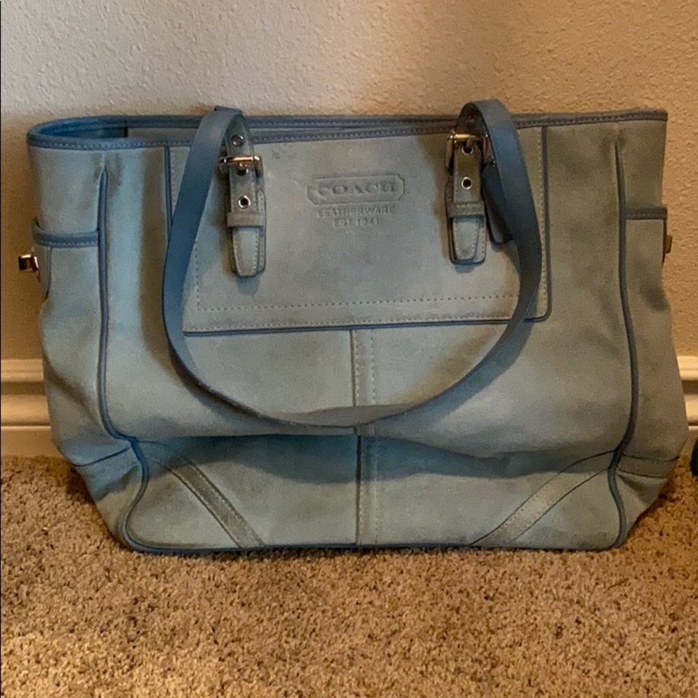 Blue suede Coach Tote